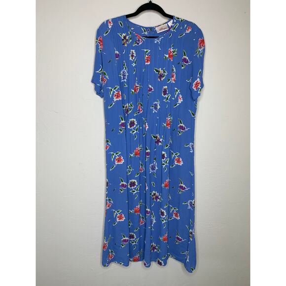Vintage Worthington Chiffon Flowy Midi Dress Blue Sz 14 Large - Picture 5 of 9